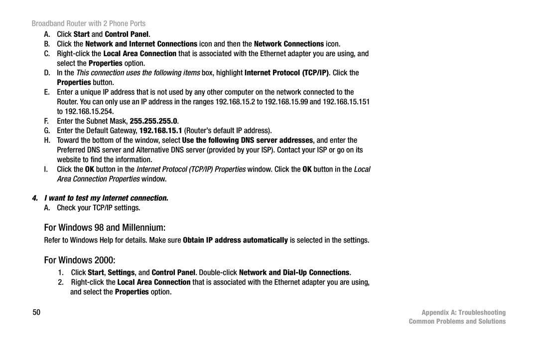 Linksys RT31P2 manual Want to test my Internet connection 