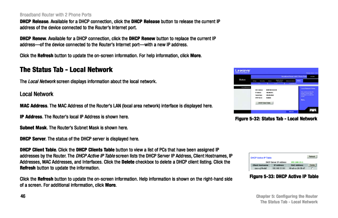 Linksys RT31P2 manual The Status Tab - Local Network, Broadband Router with 2 Phone Ports 