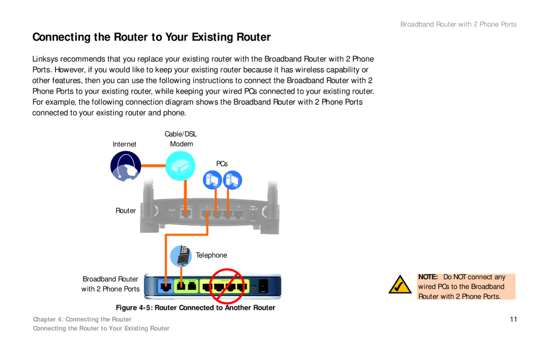 Linksys RTP300 manual Connecting the Router to Your Existing Router 