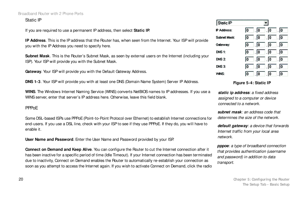 Linksys RTP300 manual Static IP 