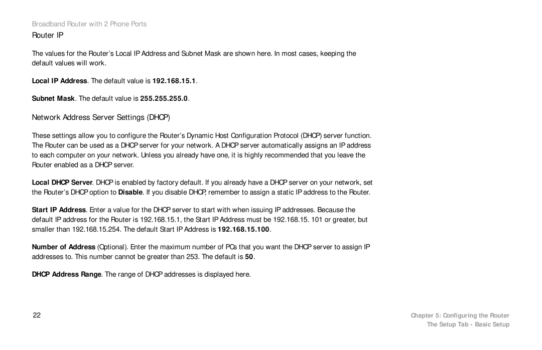 Linksys RTP300 manual Router IP, Network Address Server Settings Dhcp 