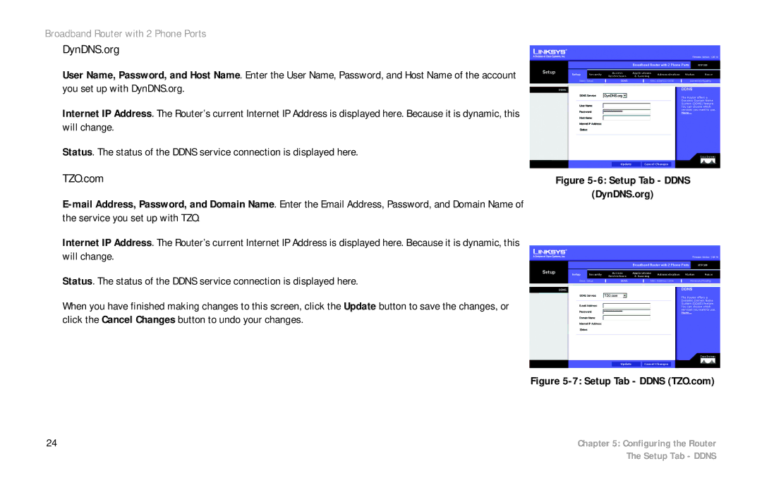 Linksys RTP300 manual DynDNS.org, TZO.com 