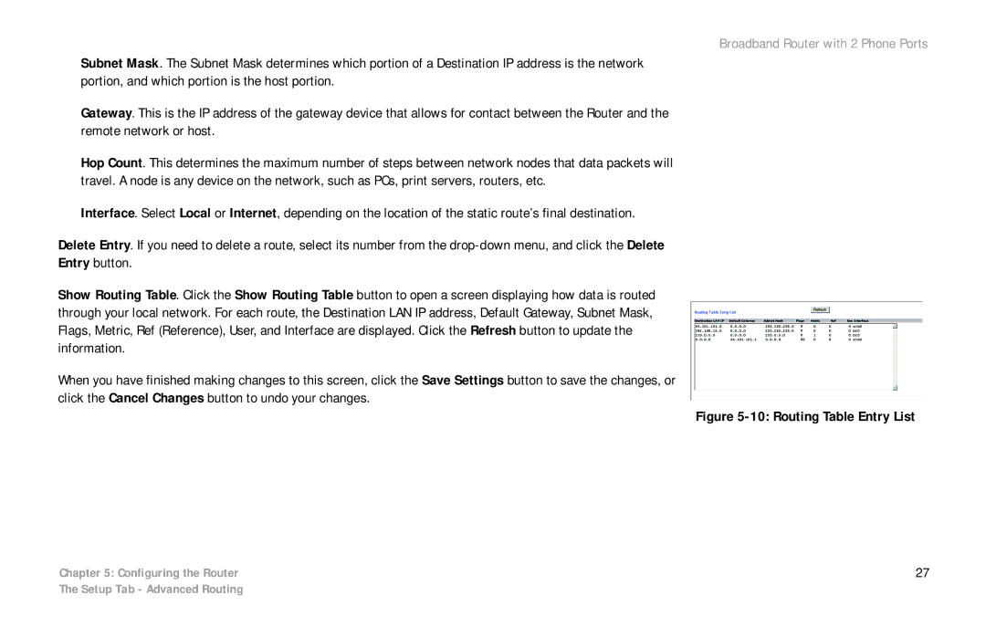 Linksys RTP300 manual Routing Table Entry List 