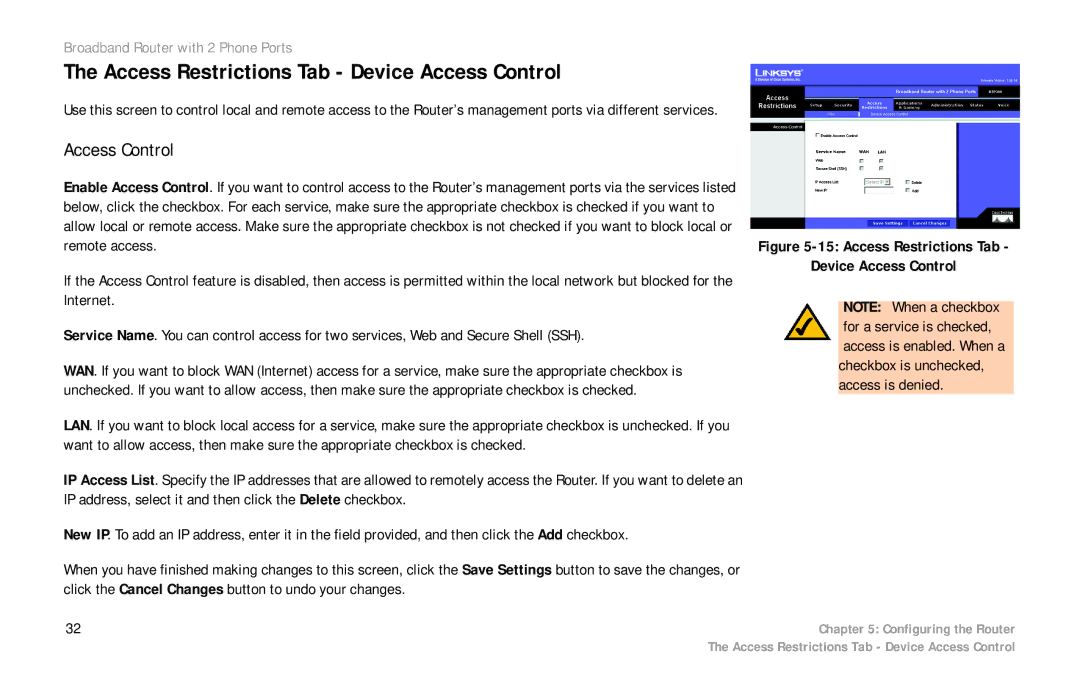 Linksys RTP300 manual Access Restrictions Tab Device Access Control 