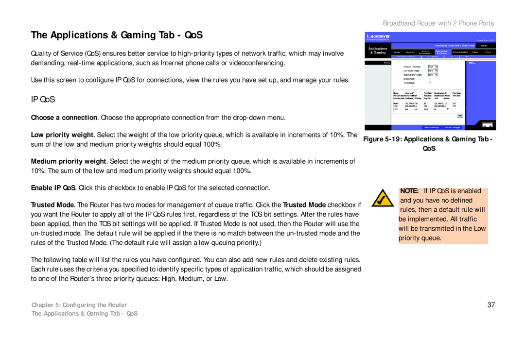 Linksys RTP300 manual Applications & Gaming Tab QoS, IP QoS 