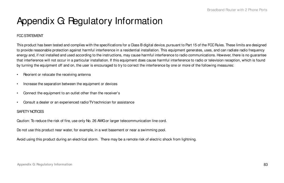 Linksys RTP300 manual Appendix G Regulatory Information, FCC Statement 