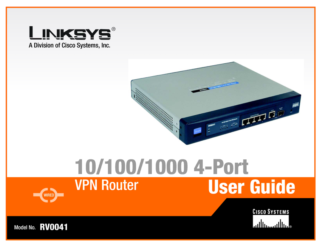 Linksys RV0041 manual 10/100/1000 4-Port 