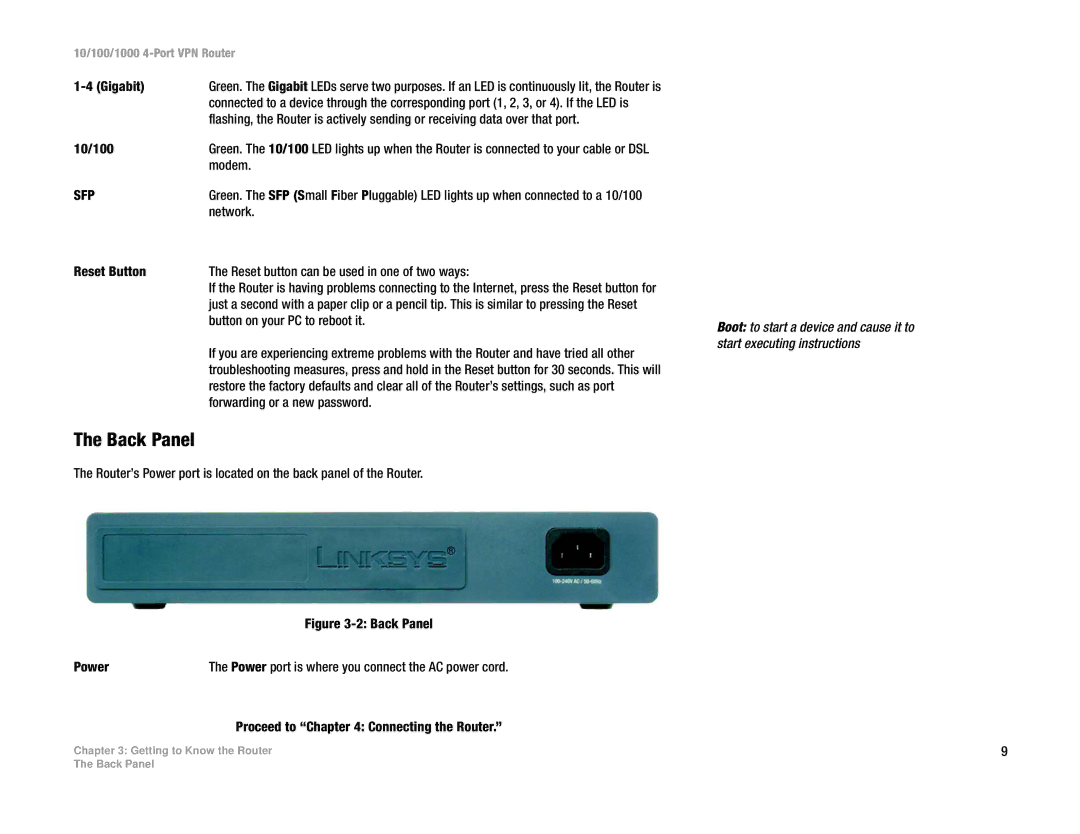 Linksys RV0041 manual 10/100, Modem, Network, Reset Button Reset button can be used in one of two ways 