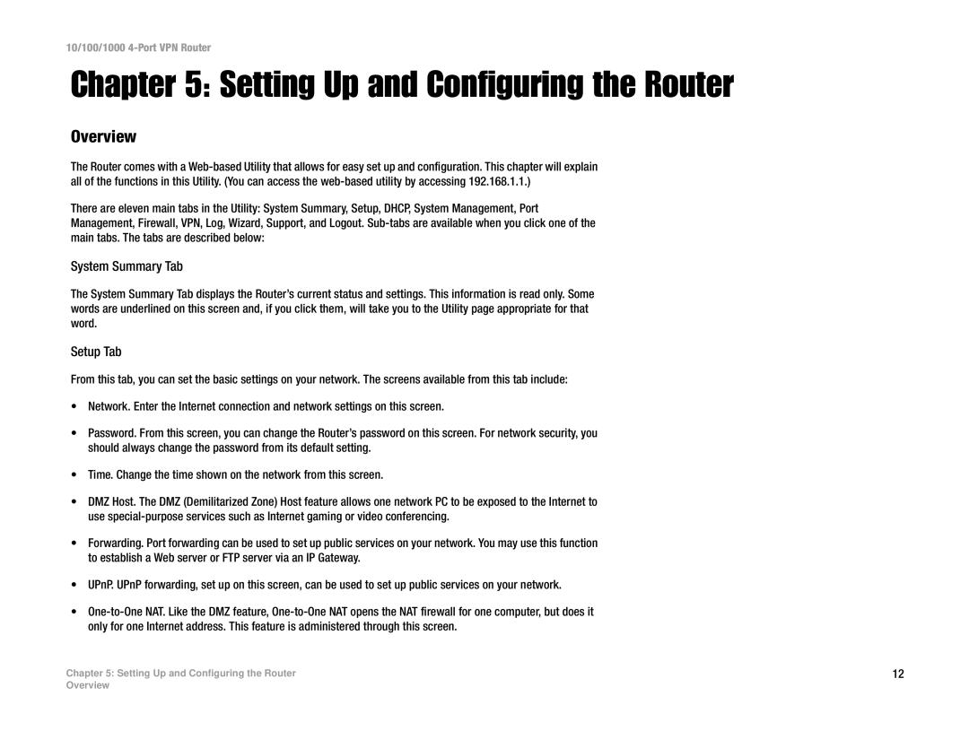 Linksys RV0041 manual Setting Up and Configuring the Router, System Summary Tab, Setup Tab 