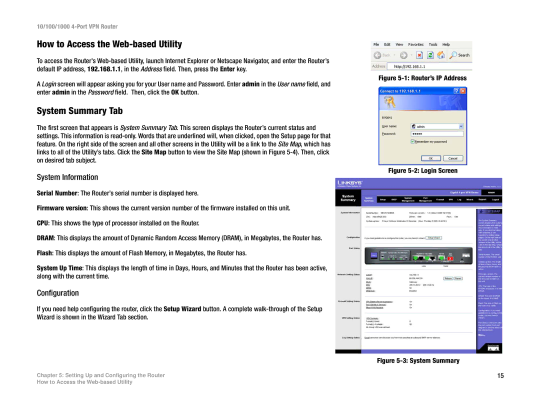 Linksys RV0041 manual How to Access the Web-based Utility, System Summary Tab, System Information, Configuration 