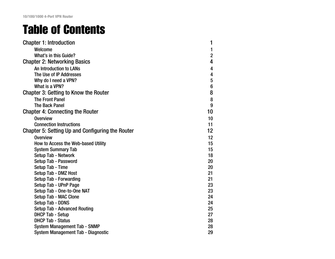 Linksys RV0041 manual Table of Contents 