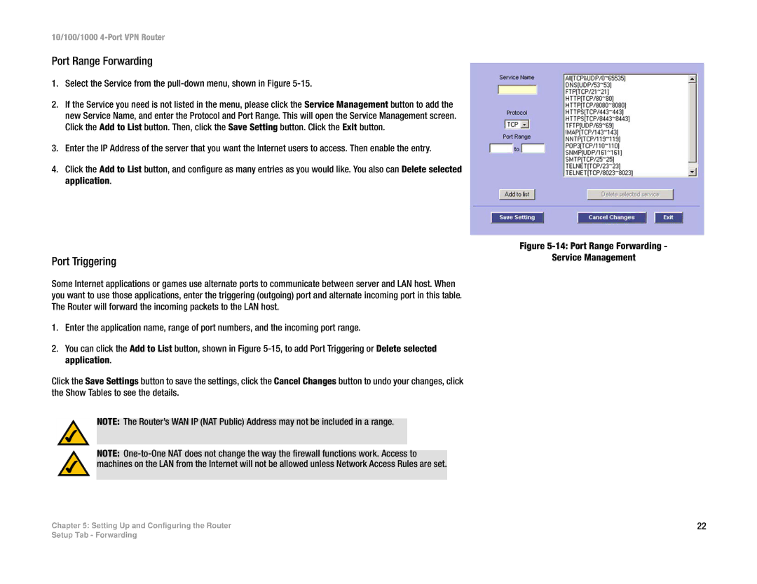 Linksys RV0041 manual Port Range Forwarding, Port Triggering, Select the Service from the pull-down menu, shown in Figure 