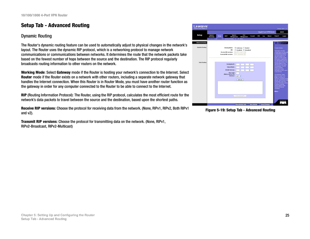 Linksys RV0041 manual Setup Tab Advanced Routing, Dynamic Routing 