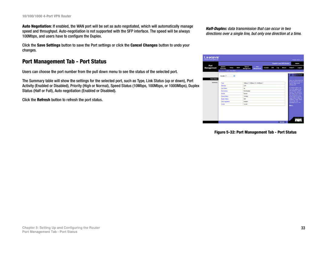 Linksys RV0041 manual Port Management Tab Port Status 