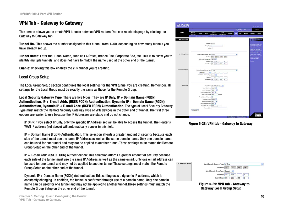 Linksys RV0041 manual VPN Tab Gateway to Gateway, Local Group Setup 