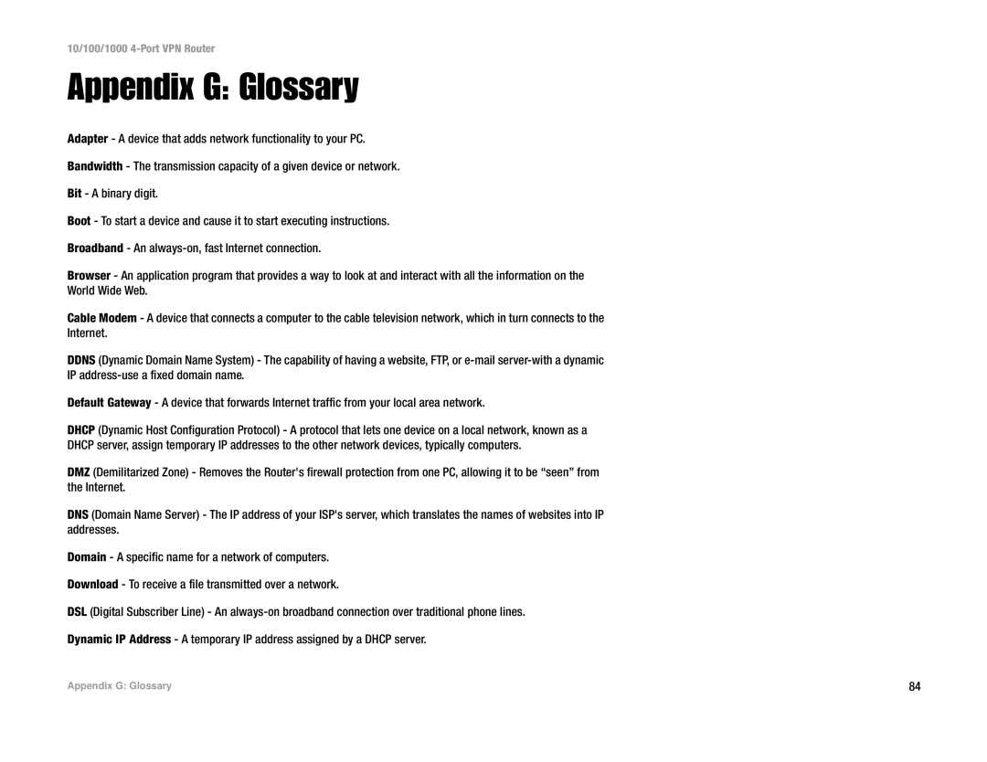 Linksys RV0041 manual Appendix G Glossary 