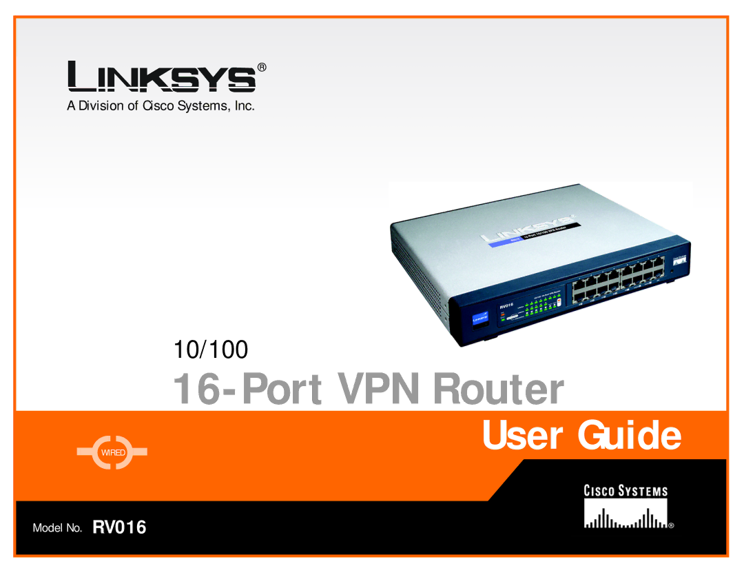 Linksys RV016 manual Port VPN Router 