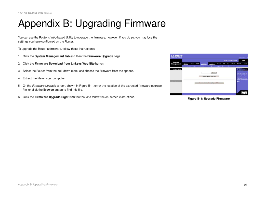 Linksys RV016 manual Appendix B Upgrading Firmware, Figure B-1 Upgrade Firmware 