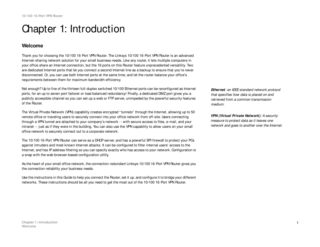 Linksys RV016 manual Introduction, Welcome 