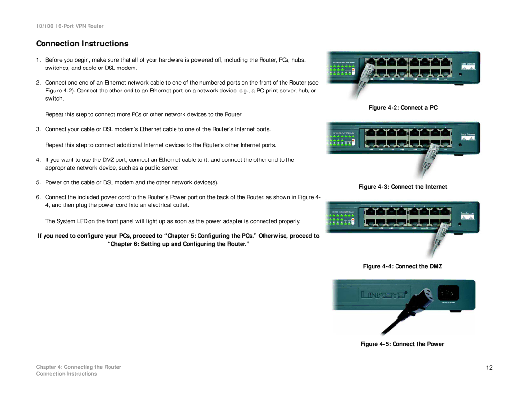 Linksys RV016 manual Connection Instructions, Connect a PC 