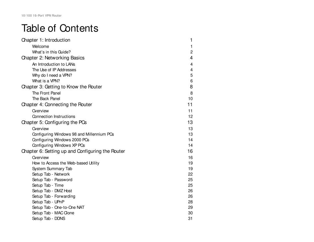 Linksys RV016 manual Table of Contents 