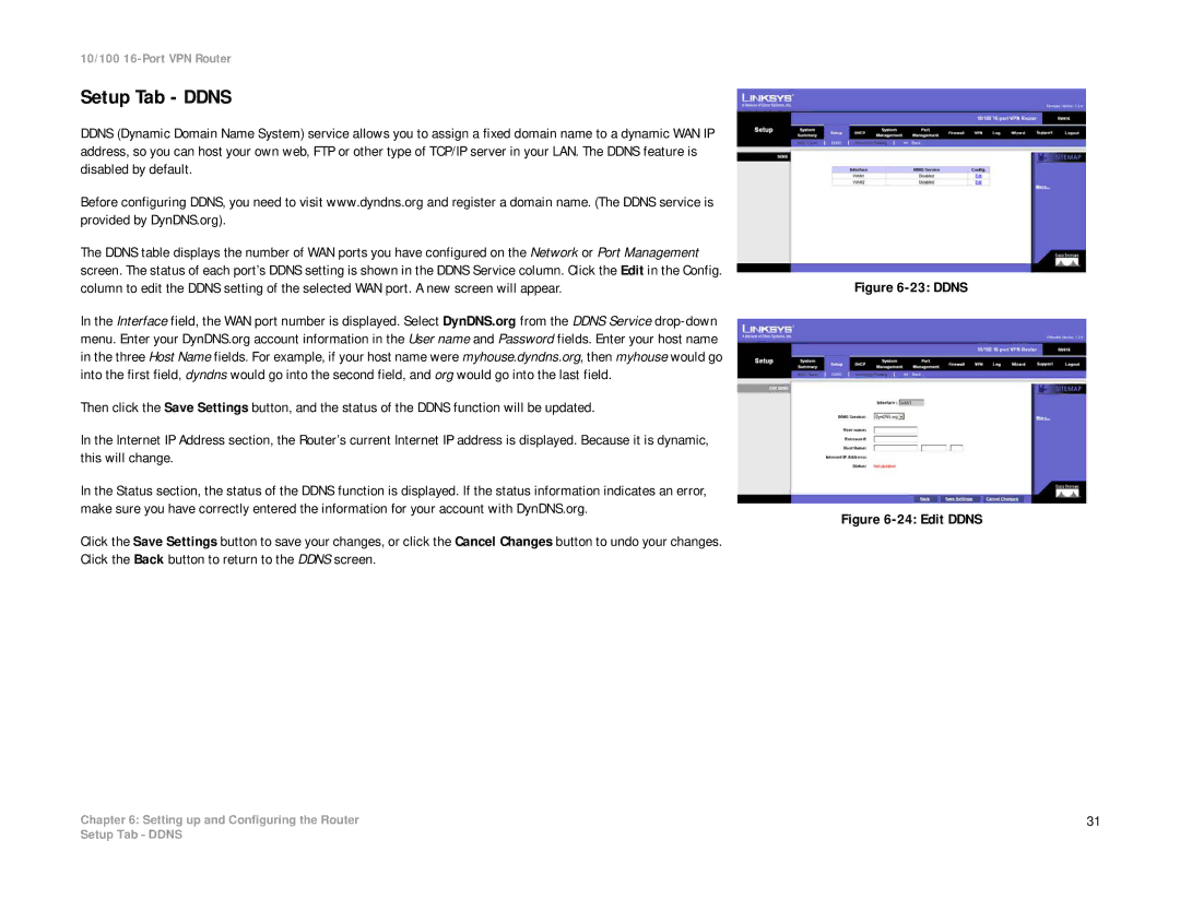 Linksys RV016 manual Setup Tab Ddns 