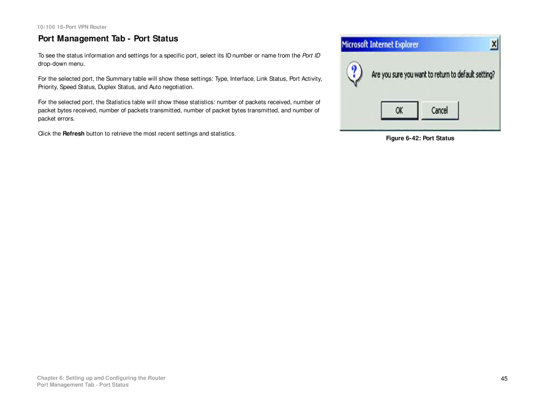 Linksys RV016 manual Port Management Tab Port Status 