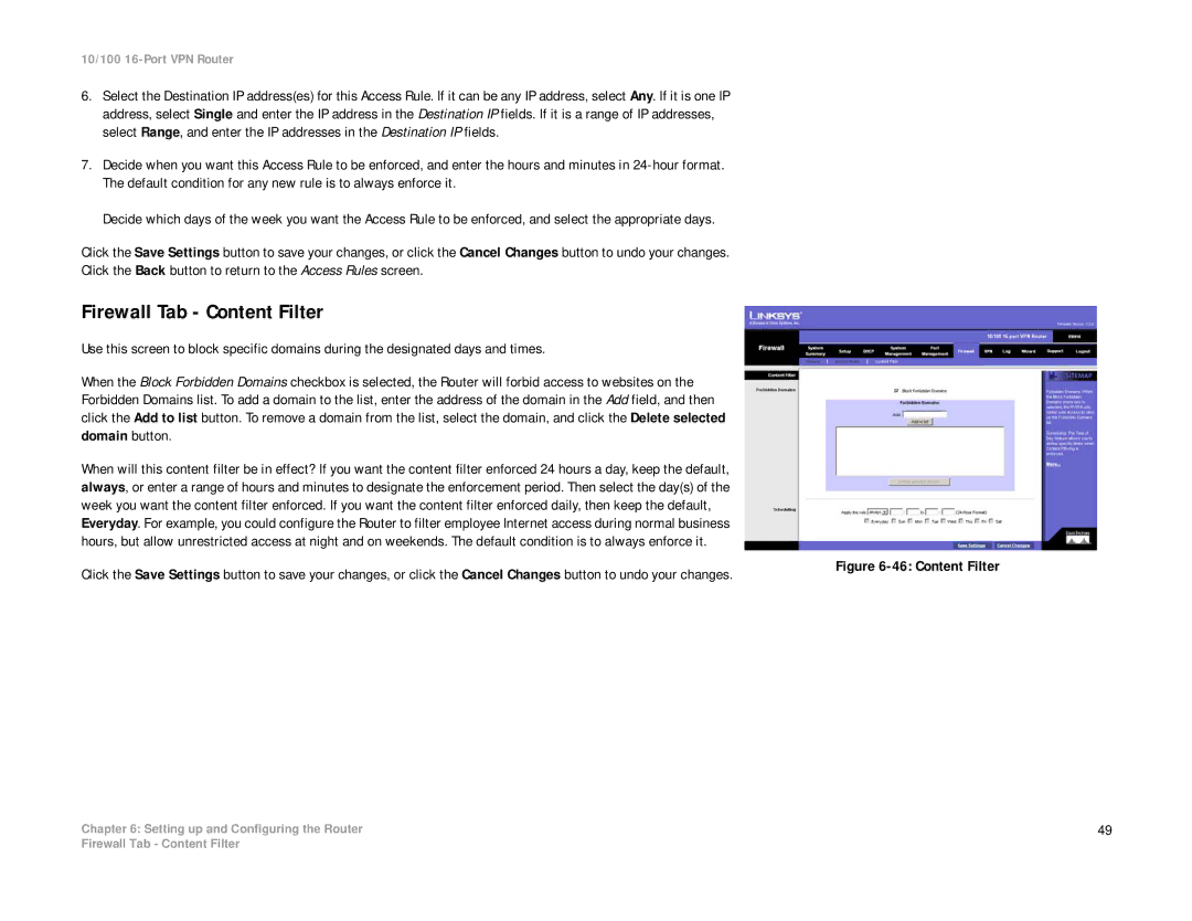 Linksys RV016 manual Firewall Tab Content Filter 