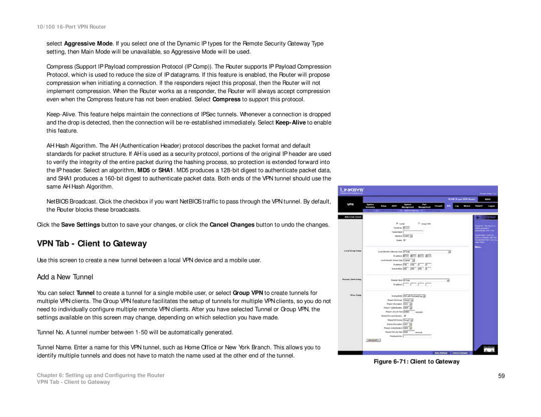 Linksys RV016 manual VPN Tab Client to Gateway 