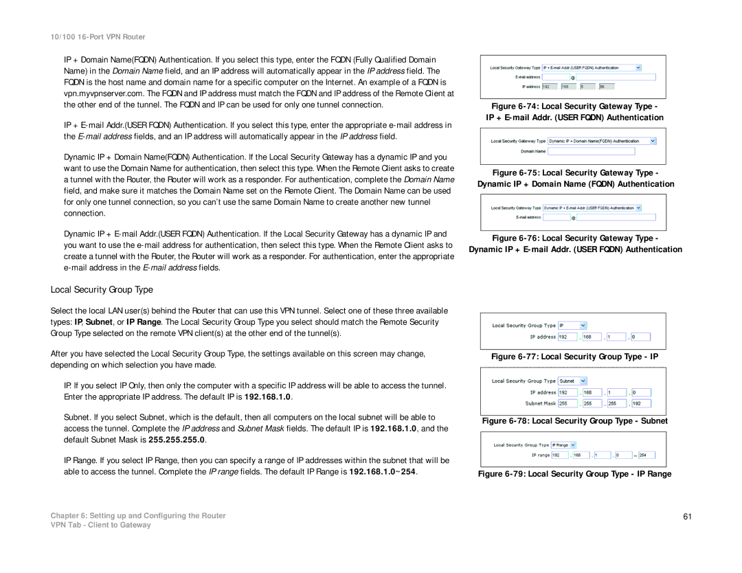 Linksys RV016 manual Local Security Group Type IP 