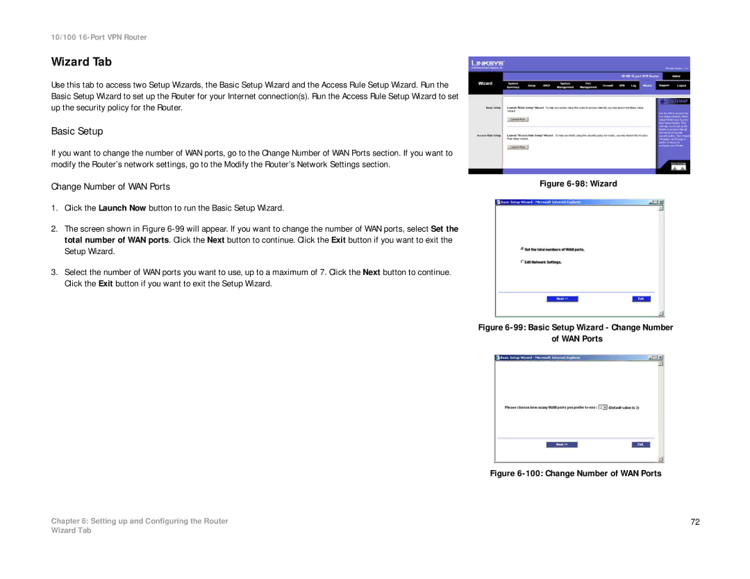 Linksys RV016 manual Wizard Tab, Basic Setup, Change Number of WAN Ports 