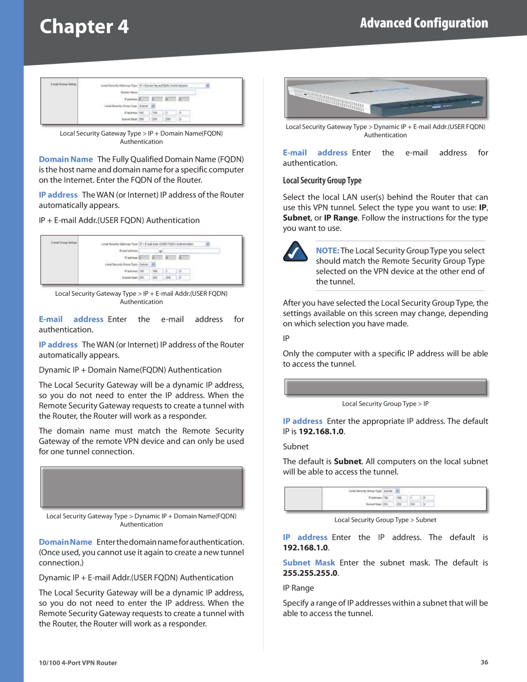 Linksys RV042 manual Local Security Group Type 