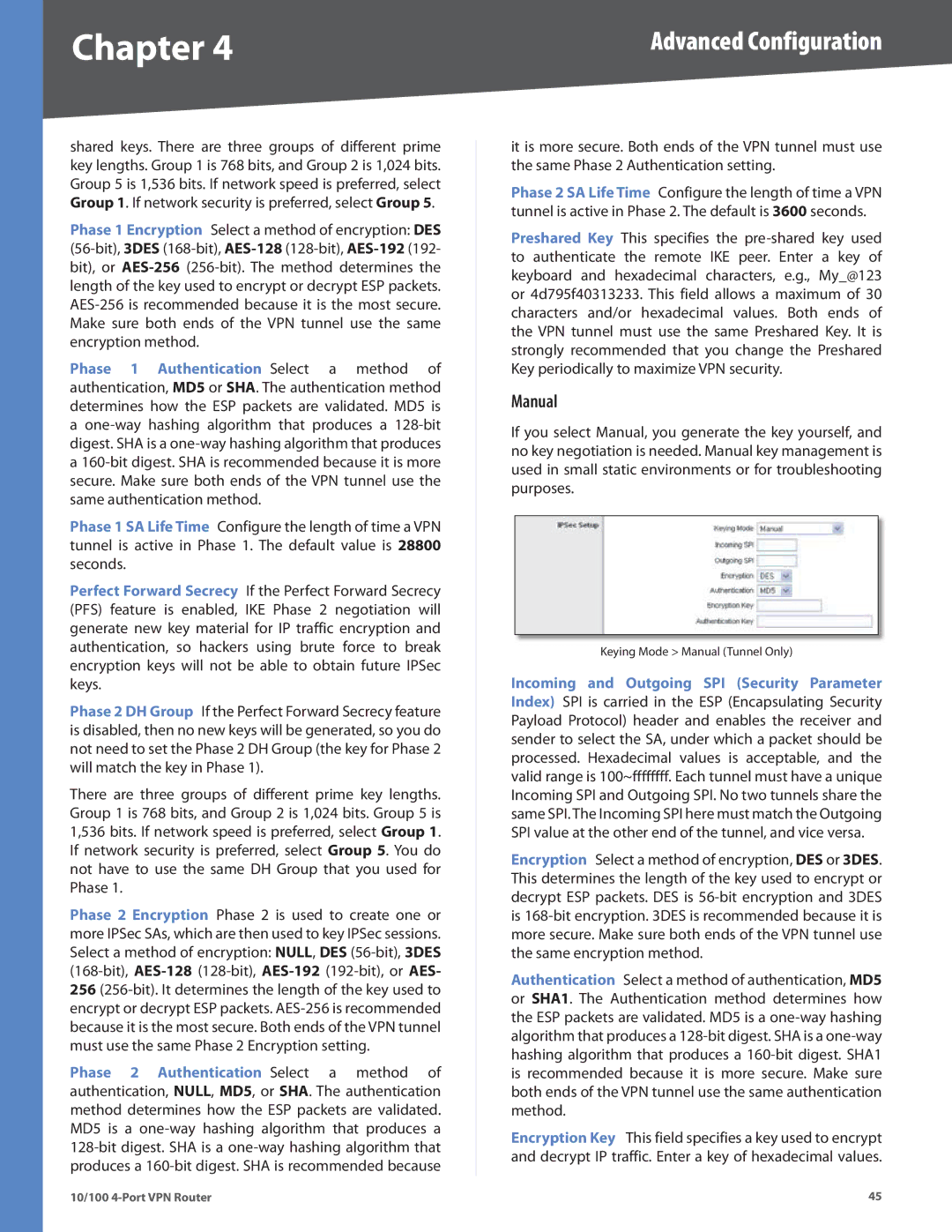 Linksys RV042 manual Keying Mode Manual Tunnel Only 