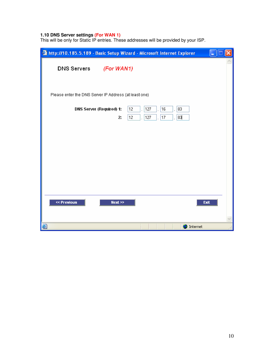 Linksys RV042 installation instructions DNS Server settings For WAN 