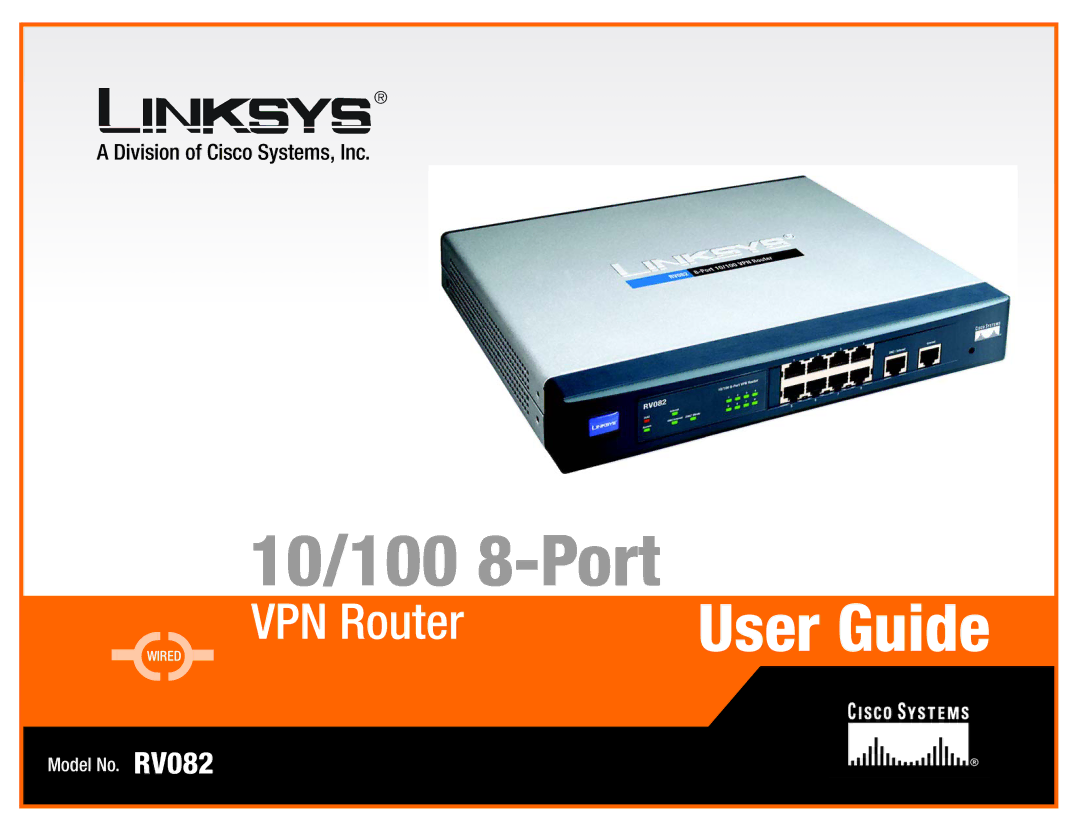 Linksys RV082 manual 10/100 8-Port 