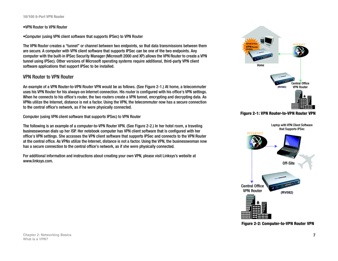 Linksys RV082 manual VPN Router to VPN Router, VPN Router-to-VPN Router VPN 