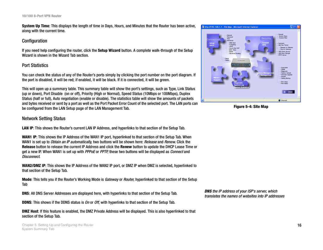 Linksys RV082 manual Configuration, Port Statistics, Network Setting Status 