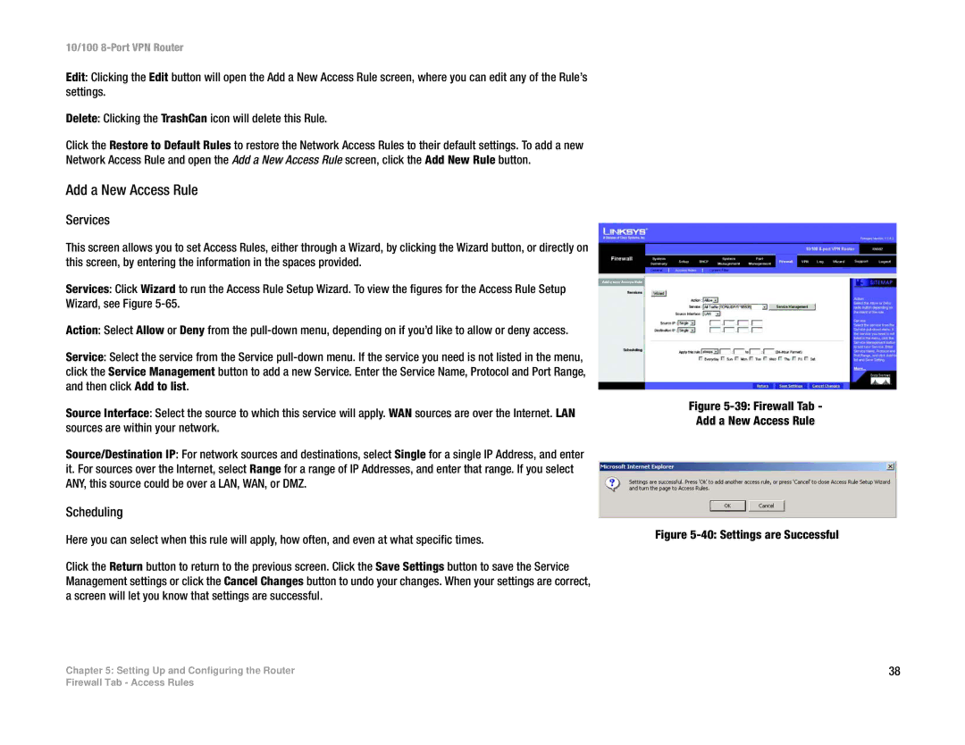 Linksys RV082 manual Add a New Access Rule, Services, Scheduling 