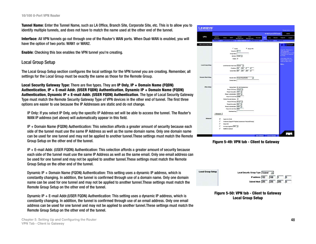 Linksys RV082 manual VPN tab Client to Gateway 