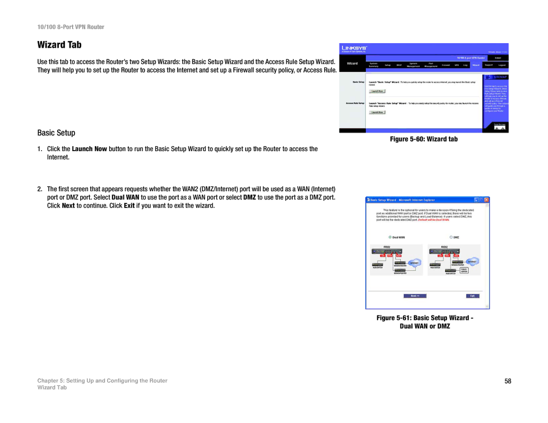 Linksys RV082 manual Wizard Tab, Basic Setup 