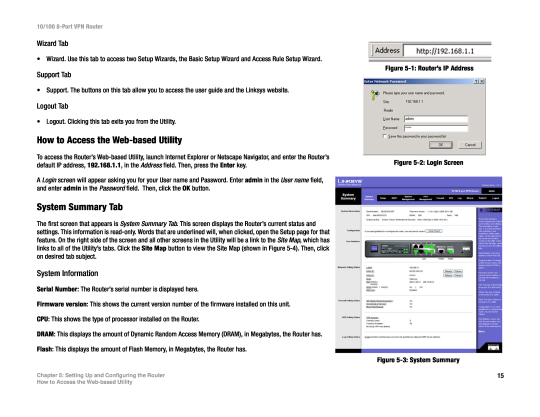 Linksys RV082 manual How to Access the Web-based Utility, System Summary Tab, System Information 