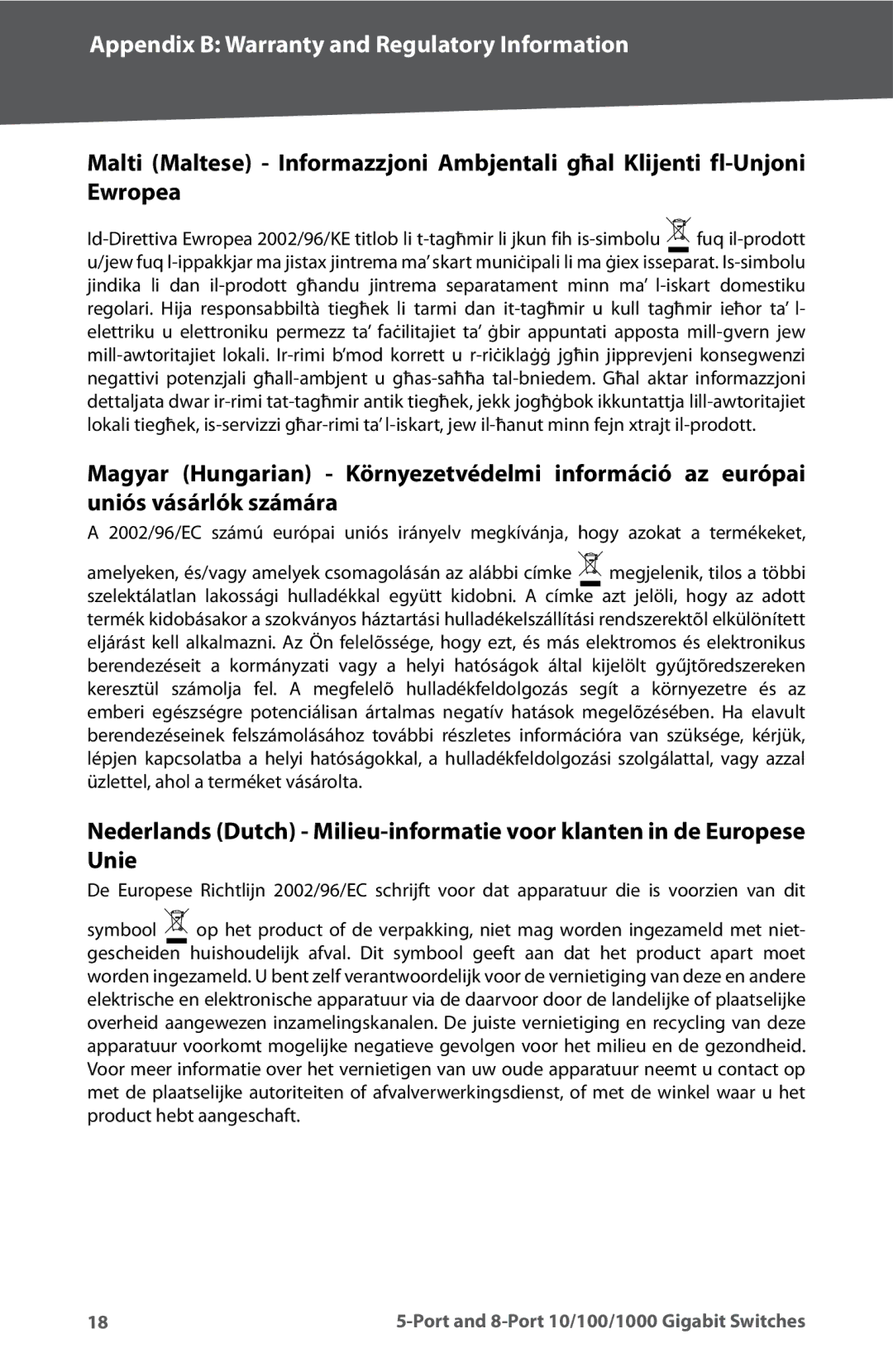 Linksys SD2005, SD2008 manual Appendix B Warranty and Regulatory Information 