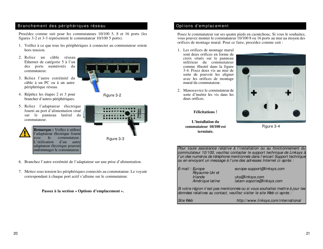 Linksys SD216, SD208 manual Branchement des périphériques réseau, Passez à la section « Options d’emplacement » 