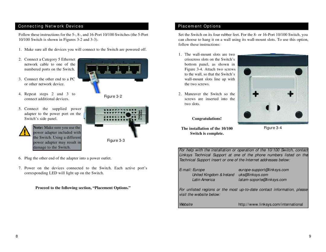 Linksys SD216, SD208 manual Connecting Network Devices, Proceed to the following section, Placement Options 