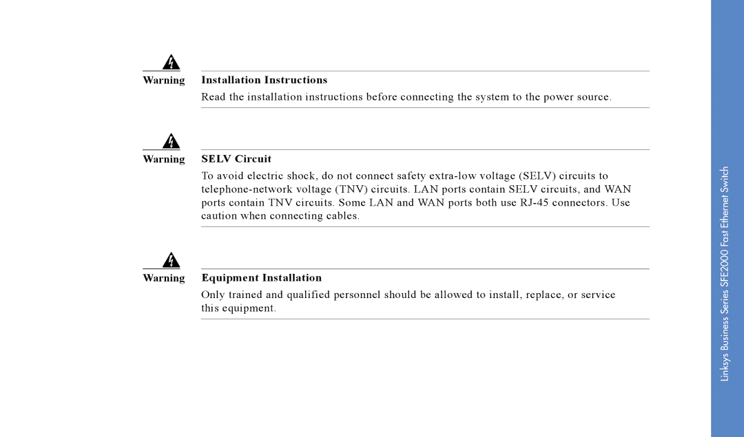 Linksys manual Linksys Business Series SFE2000 Fast Ethernet Switch 