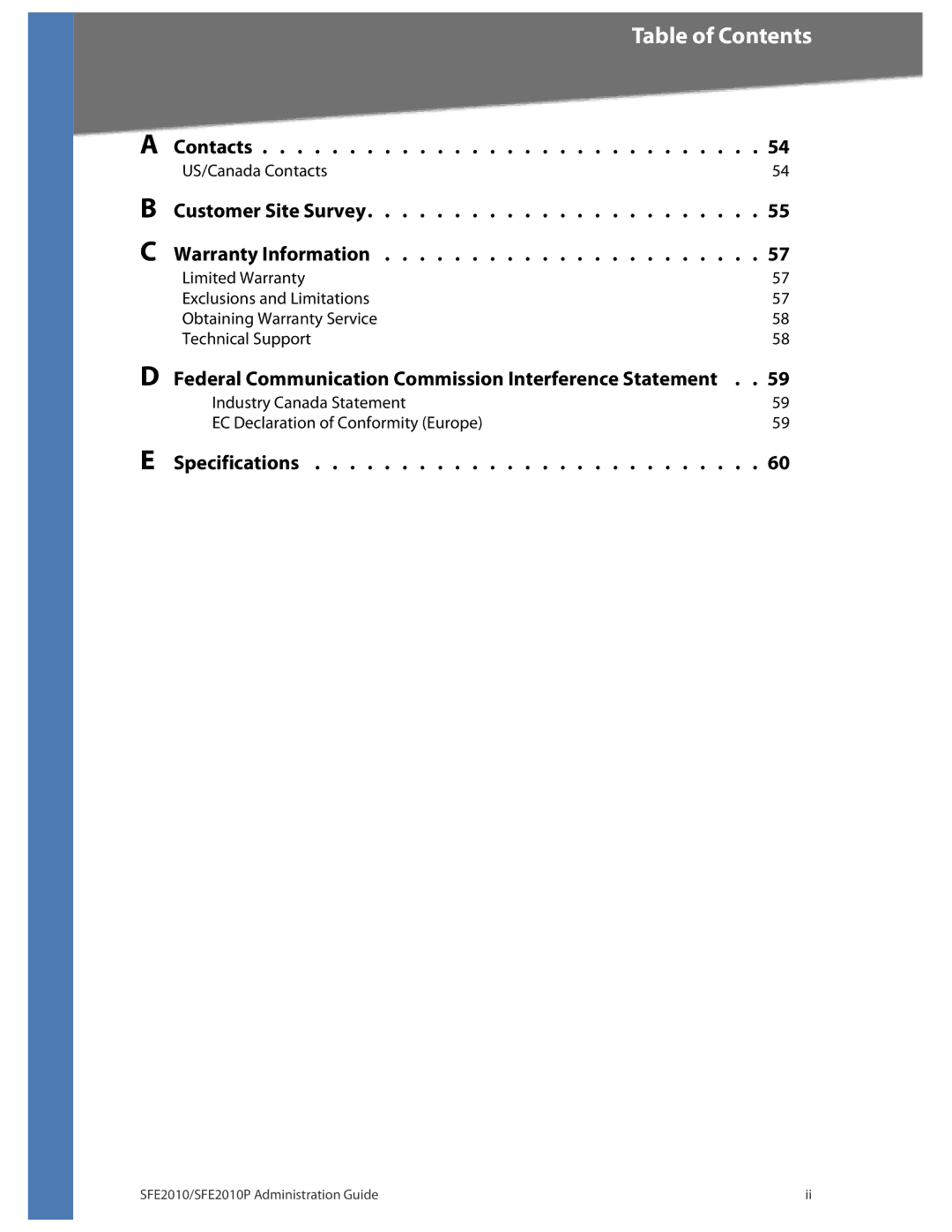 Linksys SFE2010P manual Contacts 