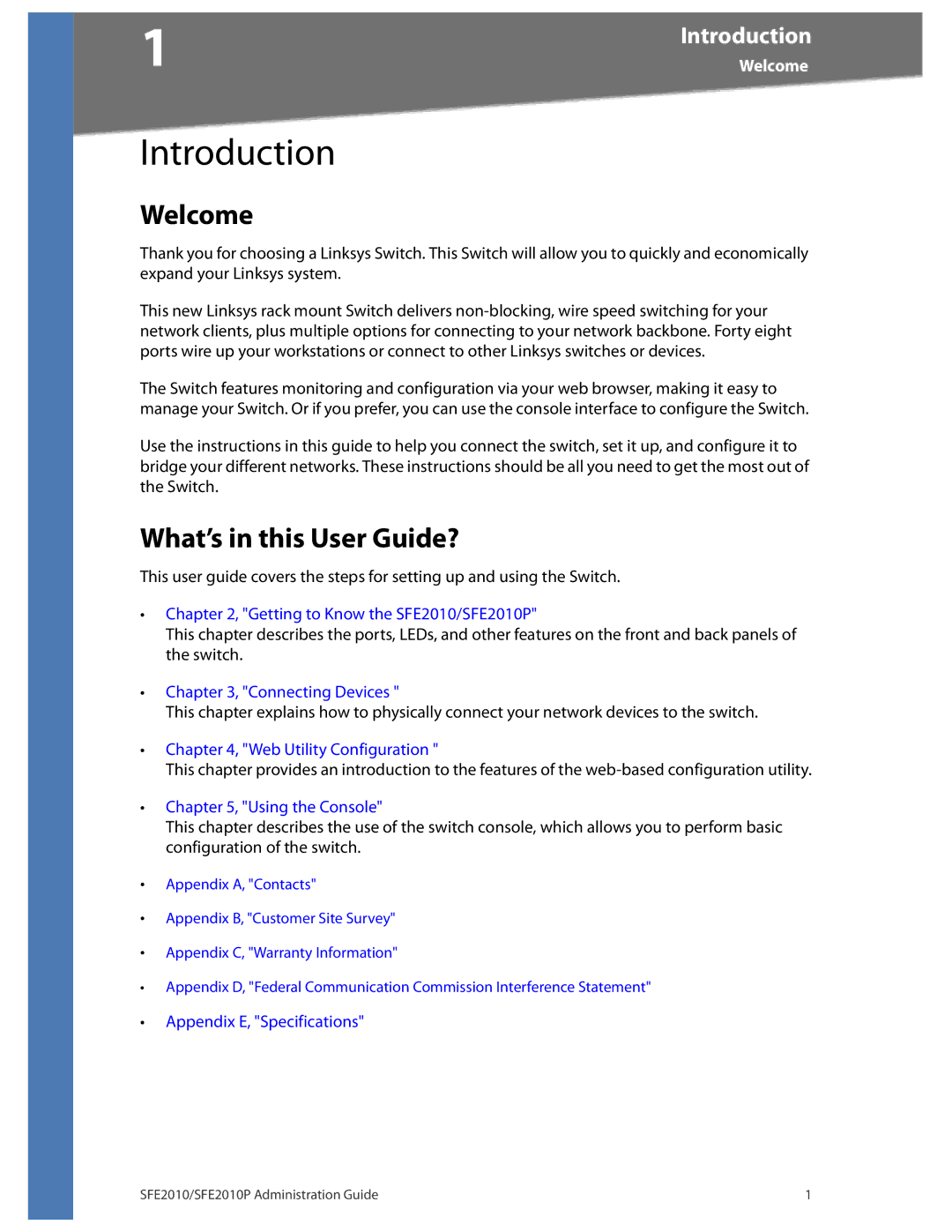 Linksys SFE2010P manual Welcome, What’s in this User Guide? 