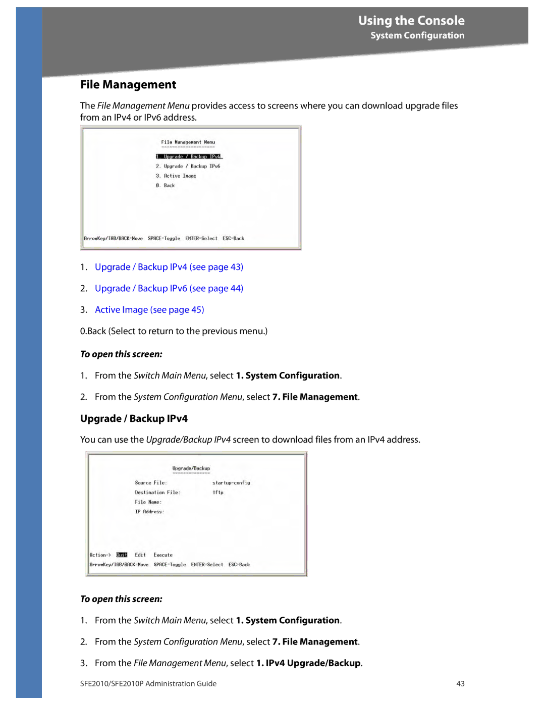 Linksys SFE2010P manual File Management, Upgrade / Backup IPv4 