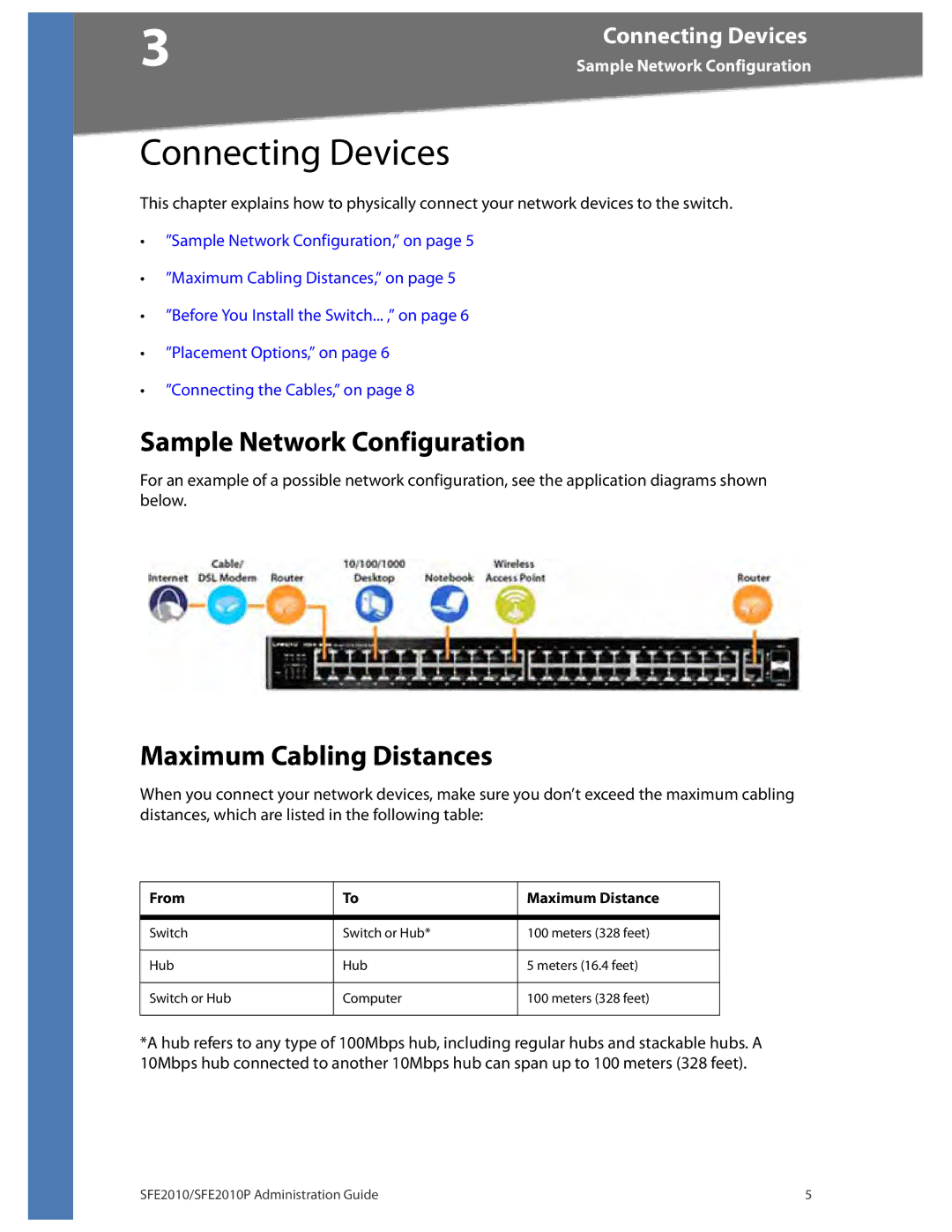 Linksys SFE2010P manual Sample Network Configuration, Maximum Cabling Distances 