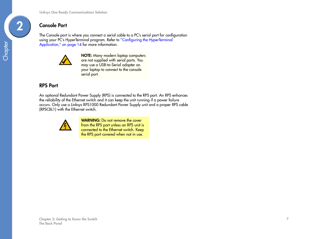 Linksys SGE2000 manual Console Port, RPS Port 
